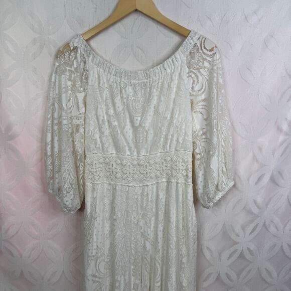 Farm Rio Elliot Off The Shoulder Lace Cream Boho Jumpsuit Size XS - Picture 9 of 13
